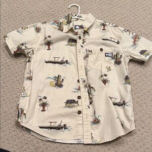 Boys Salty Crew Cream Button Down Shirt with Nautical Print